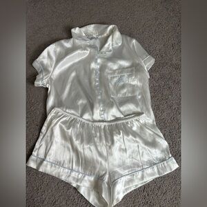 White and blue silk pj’s for the bride to be